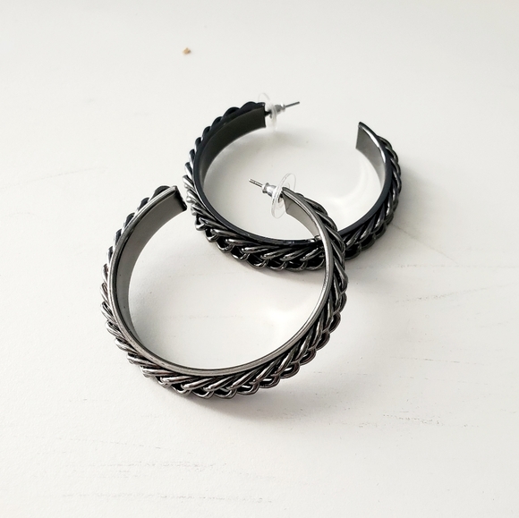 RJ Graziano Pewter Colored Braided Hoop Earrings - Picture 1 of 4